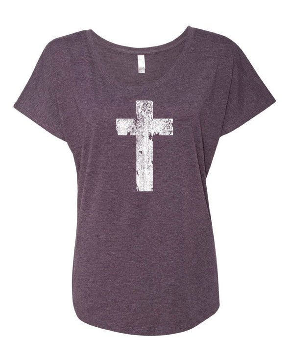 Distressed Cross Dolman Shirt